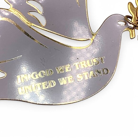 1987 Duchin White Dove Ornament With Patriotic Heart & "In God We Trust" Text - Picture 4 of 5